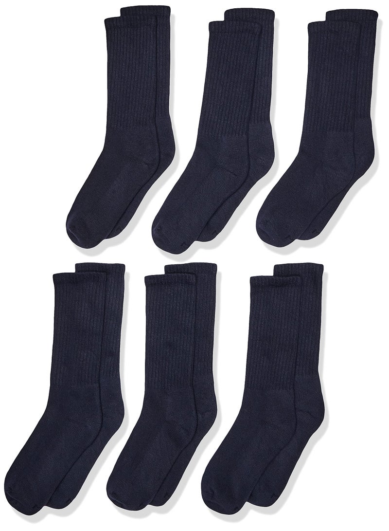 Jefferies Socks Little Boy's Seamless Half Cushion Sport Crew Socks 6 Pair Pack, Navy, Large - Image 1